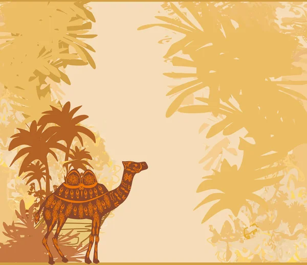 Kamel Der Ägyptischen Wüste Dekorative Vintage Karte — Stockvektor