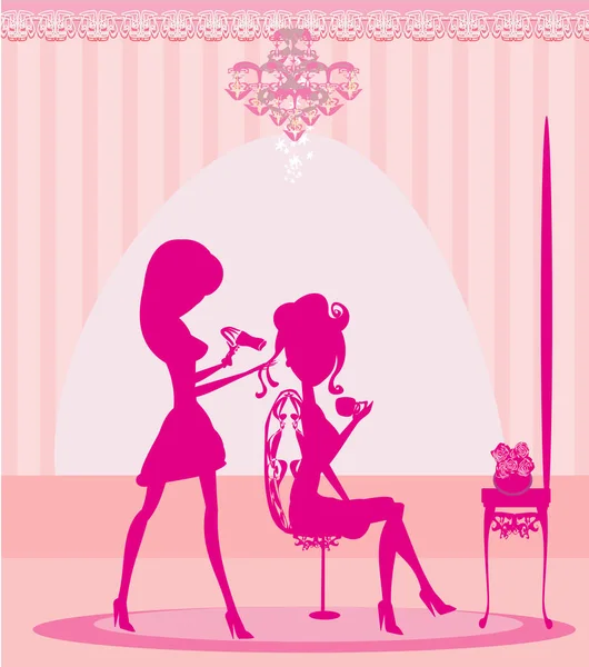 Mujer Salón Peluquería Tarjeta Rosa Elegante — Vector de stock