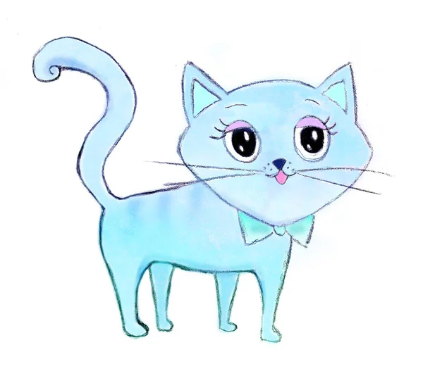 Cute Fairy Tale Blue Cat Isolated Character — Stock Photo, Image
