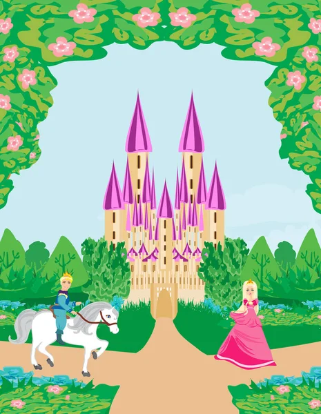 Príncipe Montando Caballo Princesa — Vector de stock