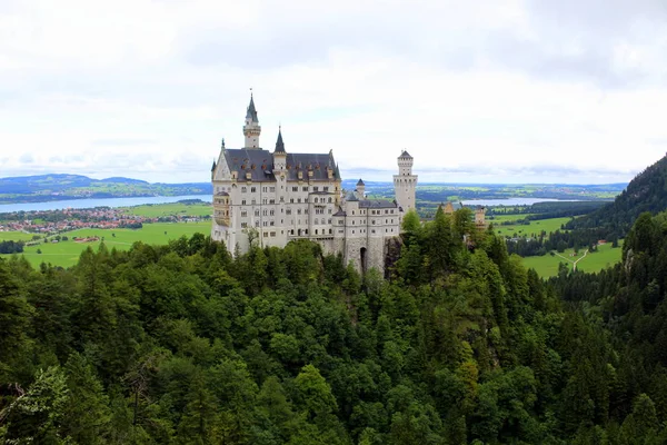 Romantic Neuschwanstein Castle Bavarian King Ludwig Town Fussen Hohenschwangau Castle — Stock Photo, Image