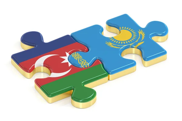 Kazajstán y Azerbaiyán rompecabezas de banderas, representación 3D —  Fotos de Stock