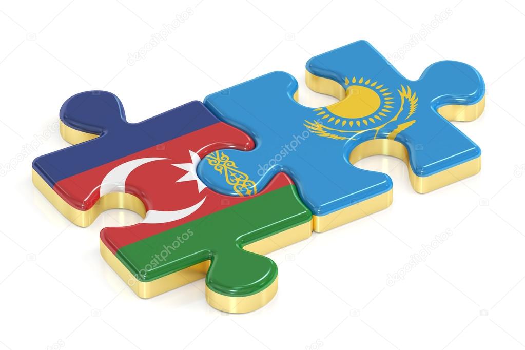 Kazakhstan and Azerbaijan puzzles from flags, 3D rendering