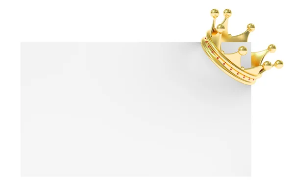 Золотая корона на бланковой карте, 3D рендеринг — стоковое фото