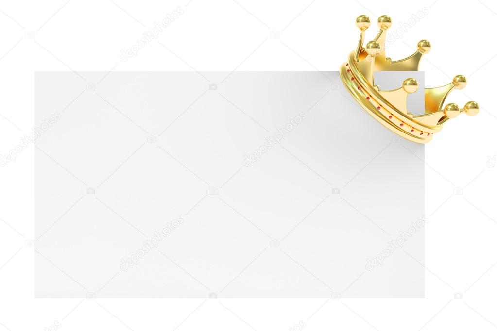 Golden Crown on Blank Card, 3D rendering