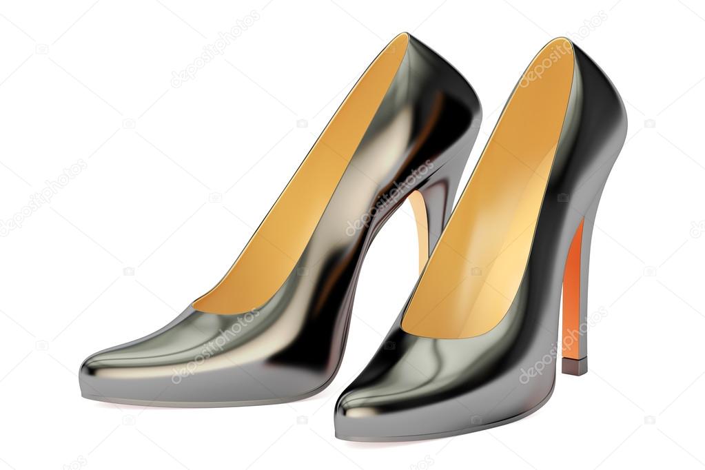 black high heel shoes closeup, 3D rendering