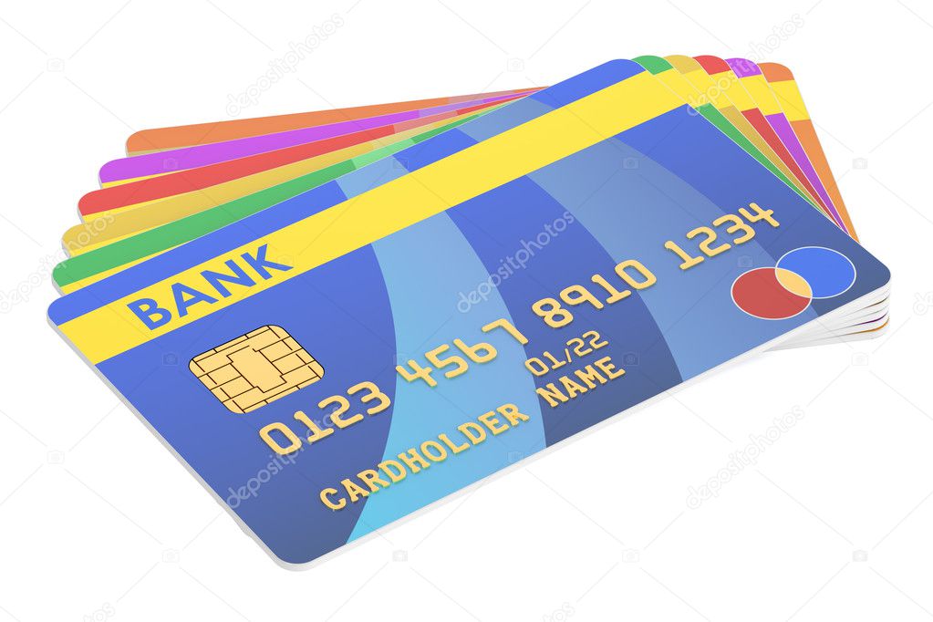 Set of Credit Cards, 3D rendering