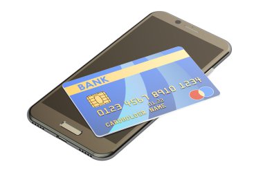 Kredi kartı ve cep telefonu, 3d render