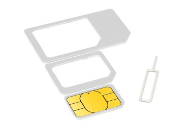 Mini, mikro, nano SIM kartları ile PIN çıkarma. 3D render