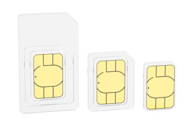 Mini, mikro, nano SIM kartlar, 3d render