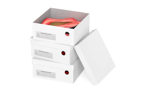 Zapatos rojos de tacón alto en las cajas de zapatos, representación 3D —  Fotos de Stock