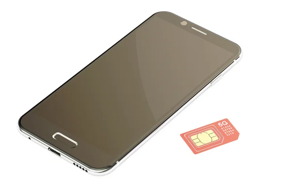 Smartphone and 5G sim card mini, micro, nano. 3D rendering — Stock Photo, Image