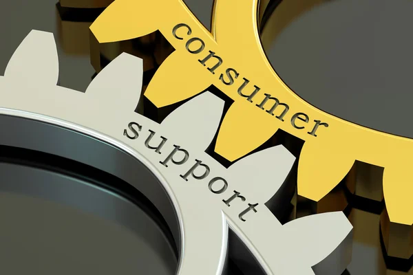 Conceito de suporte ao consumidor nas engrenagens, renderização 3D — Fotografia de Stock