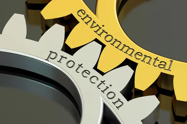 Proteção ambiental, conceito sobre as engrenagens, renderin 3D — Fotografia de Stock