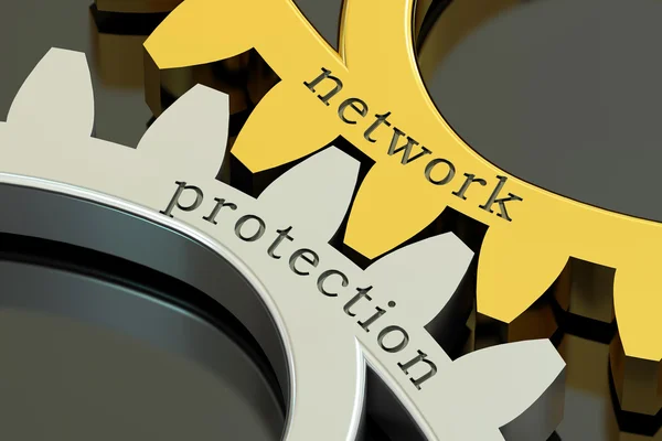 Network Protection concept on the gearwheels, 3D rendering — Stock Photo, Image