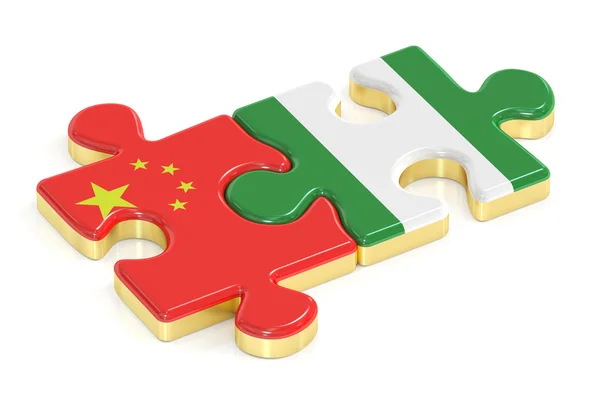 China y Nigeria rompecabezas de banderas, representación 3D — Foto de Stock