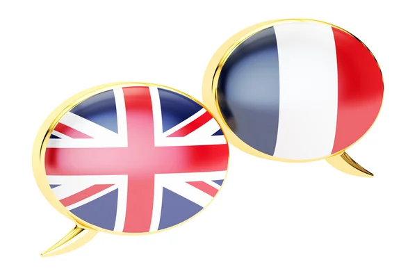 Conceito de conversação Inglês-Francês, renderização 3D — Fotografia de Stock