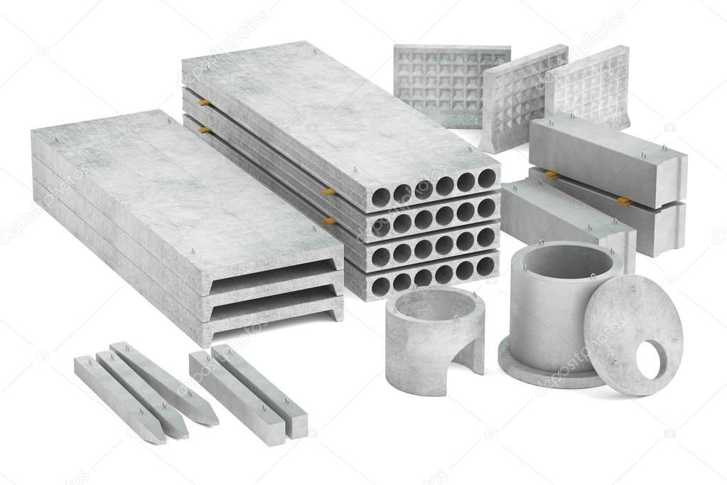 set of concrete products, 3D rendering