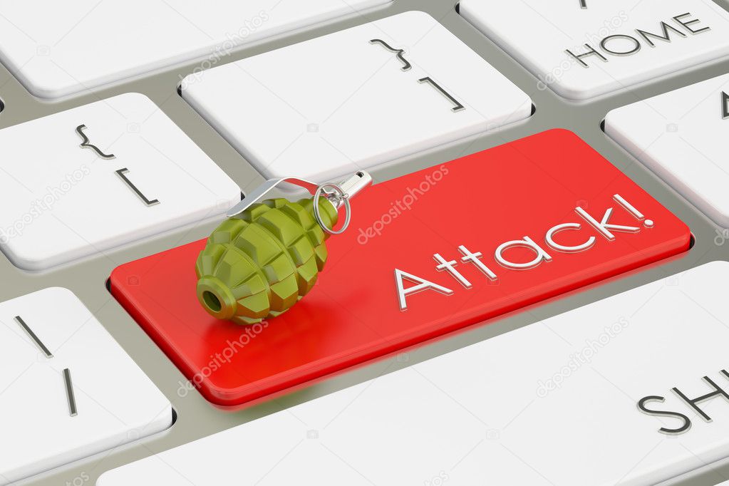 Attack! concept, on the computer keyboard. 3D rendering