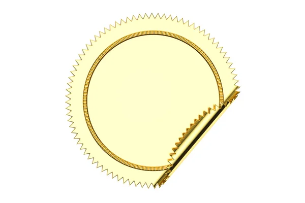 Círculo en blanco dorado pegatina primer plano, renderizado 3D —  Fotos de Stock