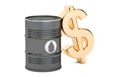 petrol varil ve Doları sembolü, 3d render