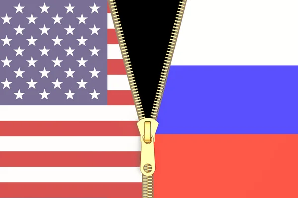 Rusya ve ABD, siyasi kavram ilişkisi. 3D render — Stok fotoğraf