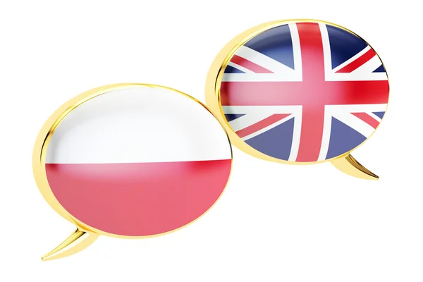Bolhas de fala, conceito de tradução polonês-inglês. Renderização 3D — Fotografia de Stock