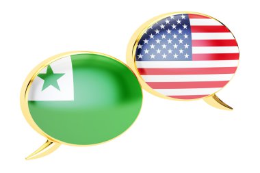 Speech bubbles, Esperanto-USA conversation concept. 3D rendering clipart