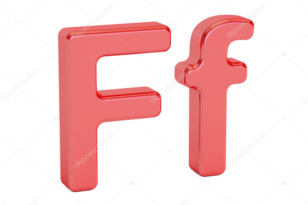 English letter F alphabet, 3D rendering isolated on white background