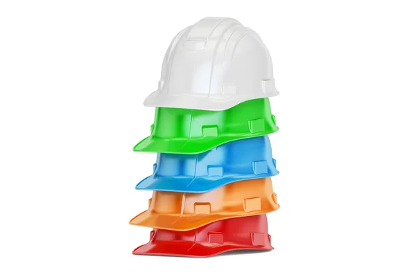 Uppsättning färgade hardhats, 3d-rendering — Stockfoto