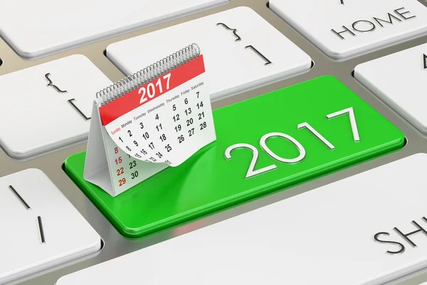 Botón calendario 2017 en el teclado, renderizado 3D —  Fotos de Stock