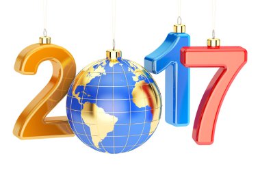 Yeni yıl 2017 kavramı, beyaz üzerine 3d render