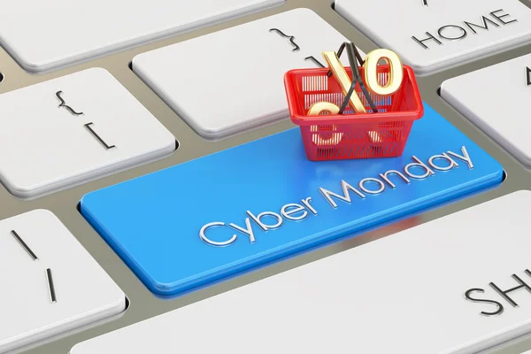 Concepto Cyber Monday en el teclado, renderizado 3D — Foto de Stock