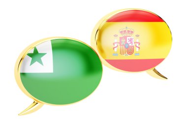 Speech bubbles, Spanish-Esperanto conversation concept. 3D rende clipart