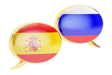 Konuşma balonları, İspanyolca-Rusça çeviri kavramı. 3D renderi