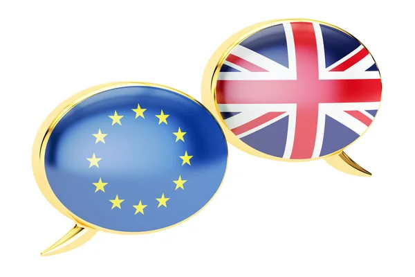 Bulles de discours, concept de conversation UE-Royaume-Uni. rendu 3D — Photo