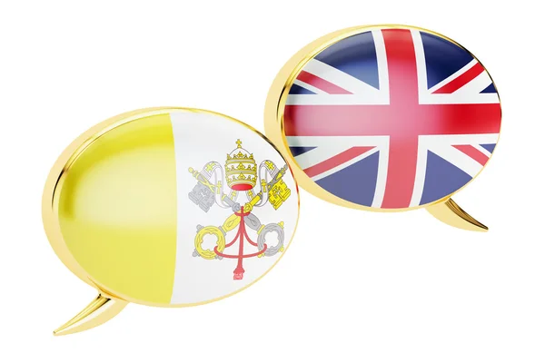 Bolhas de fala, conceito de conversação Vaticano-Reino Unido. Renderização 3D — Fotografia de Stock