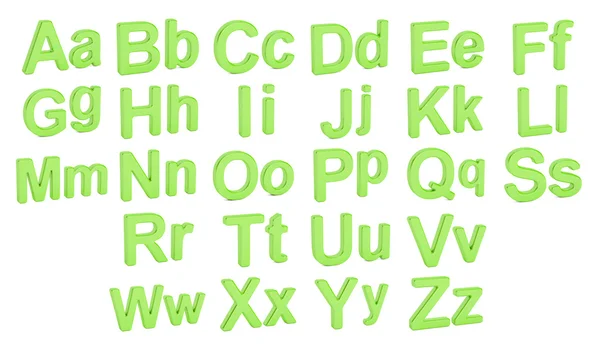 Zielony alfabet, dużych i małych liter, renderowania 3d — Zdjęcie stockowe