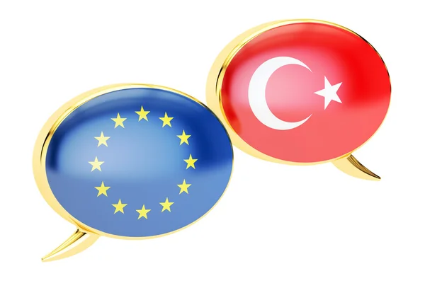Gelembung pidato, konsep percakapan Uni Eropa-Turki. Perender 3D — Stok Foto