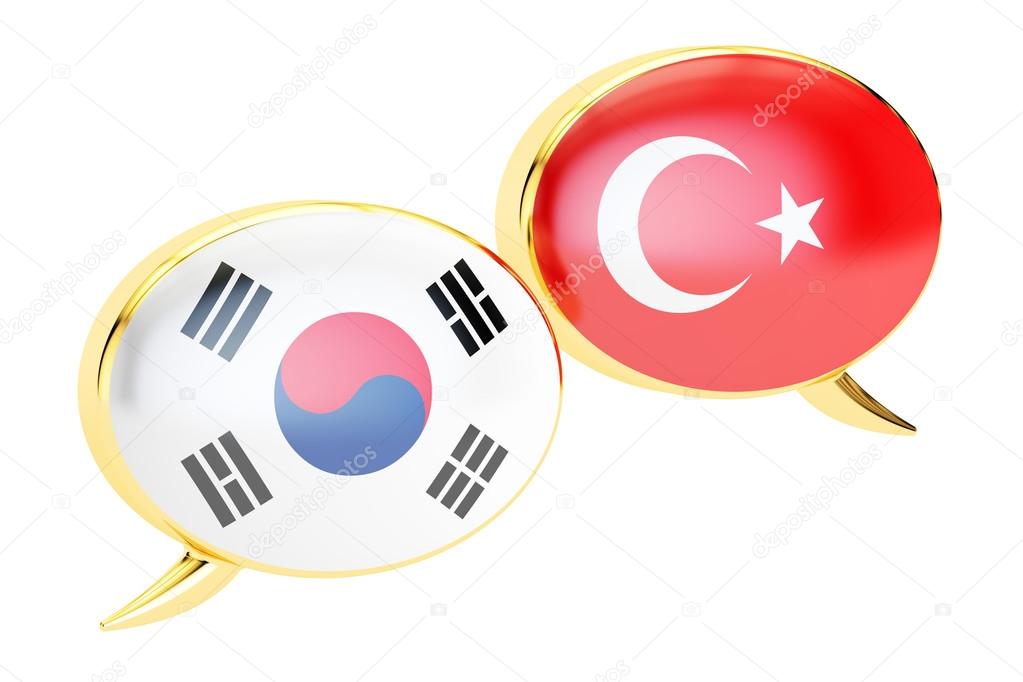 Speech bubbles, Korean-Turkish translation concept. 3D rendering
