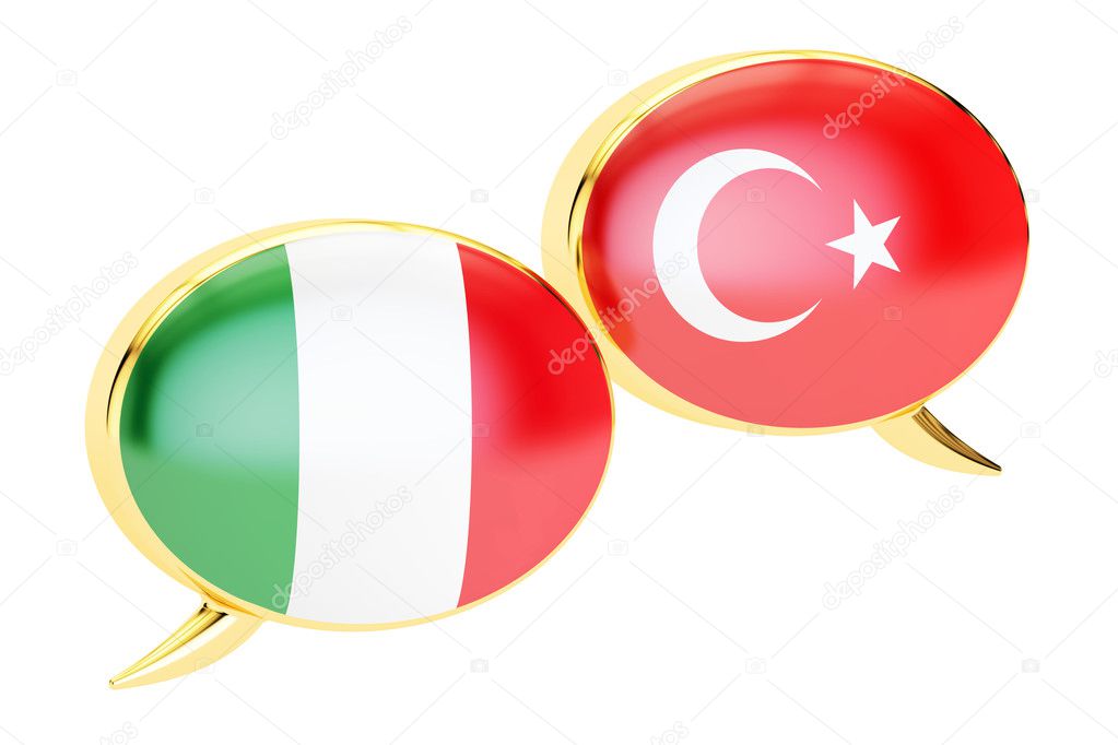 Speech bubbles, Turkish-Italian conversation concept. 3D renderi
