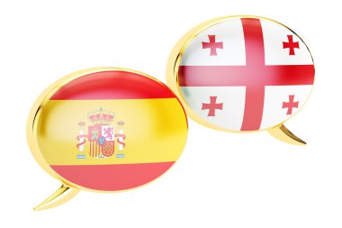 Konuşma balonları, İspanyolca-Gürcü çeviri kavramı. 3D renderi