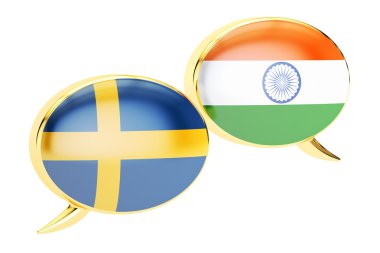 Konuşma balonları, İsviçre-Hint çeviri kavramı. 3D render