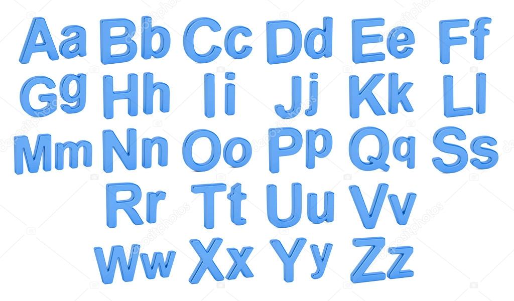 Alphabet, large and small  letters, 3D rendering isolated on white background