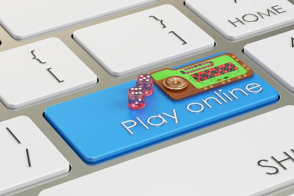 Casino, spielen Online-Konzept auf Tastatur-Taste, 3D-Rendering — Stockfoto