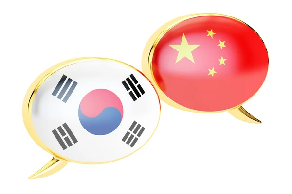 Konuşma balonları, Korece-Çince çeviri kavramı. 3D render — Stok fotoğraf