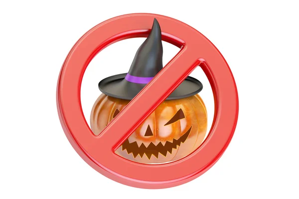 Halloween-Kürbis mit Verbotsschild, 3D-Darstellung — Stockfoto