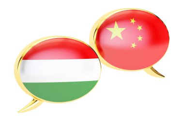 Konuşma balonları, Çince-Macarca konuşma kavramı. 3D rende
