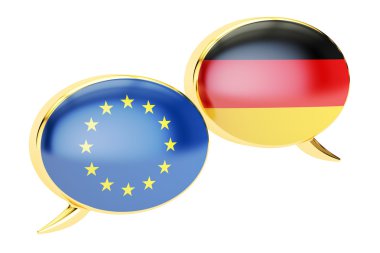 Konuşma balonları, AB-Almanya konuşma kavramı. 3D render