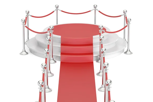 Podium vide avec tapis rouge et corde de barrière, rendu 3D — Photo